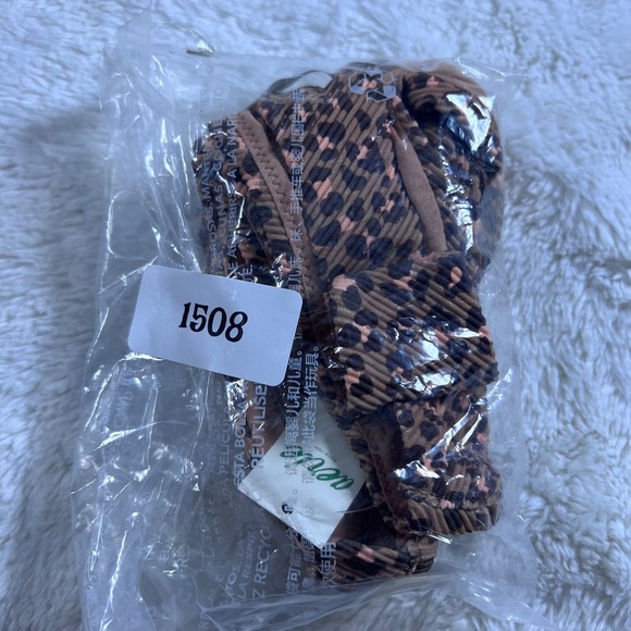 Aerie Cheekiest High Cut Bikini Bottom Leopard Print Ribbed Crinkle Brown Medium - Picture 11 of 11